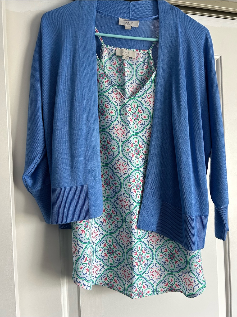 LOFT Periwinkle Open-Front Women's Cardigan with coordinating camisole